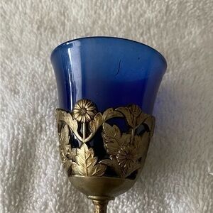 🌸Cobalt Blue Glass Silverplated Cordial Glass  Set💙